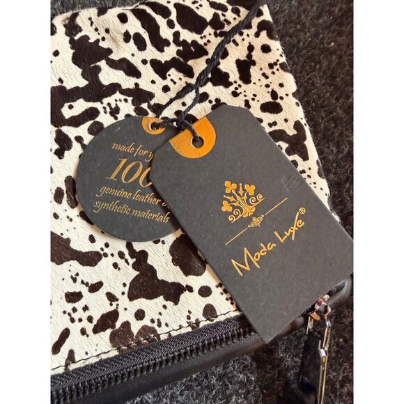 NWT Cow Print Moda Luxe Crossbody Bag Genuine Leather & Synthetic Materials With - Picture 2 of 12